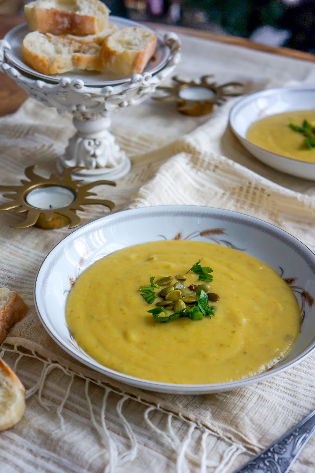 Acorn squash and zucchini soup with coconut milk
