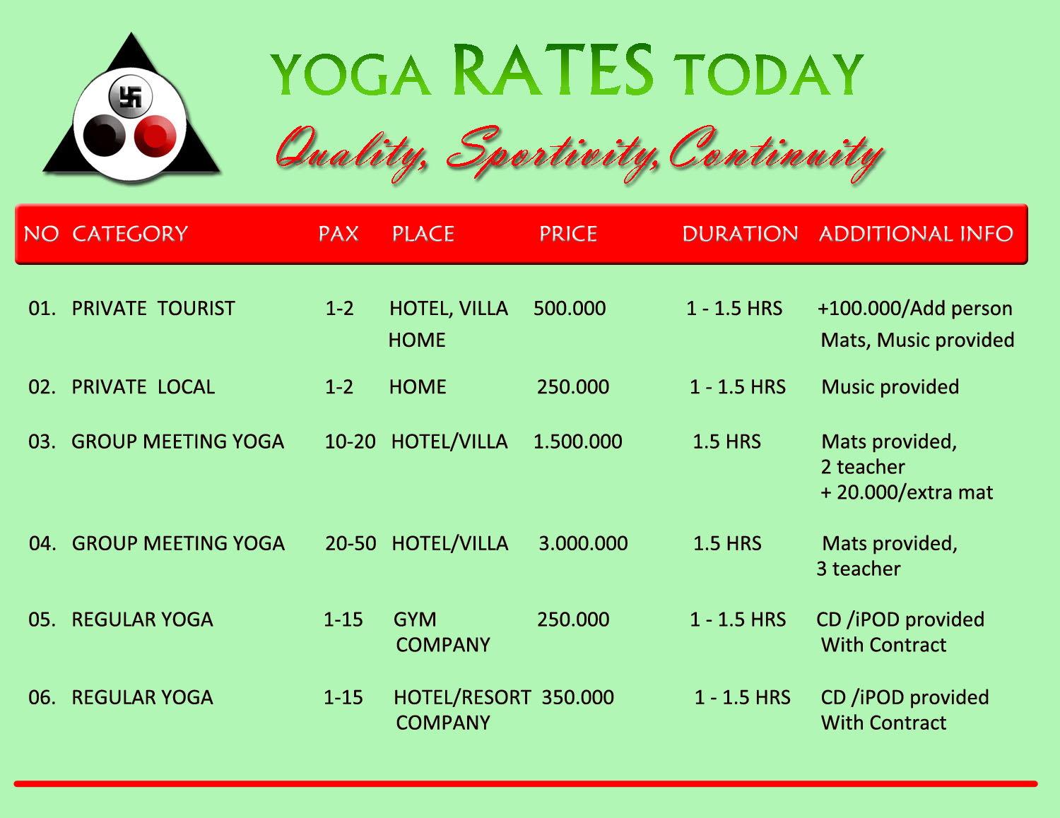 Yoga Rates Yoga Asanas ClubBali