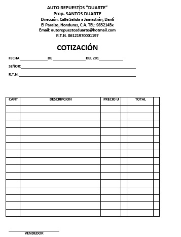 cotizaci 243 n en blanco de productos para llenar con datos formato de cotizacion para llenar