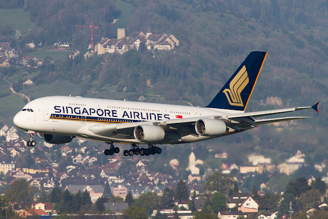 Singapore Airlines A380 Approaching Zurich Airport