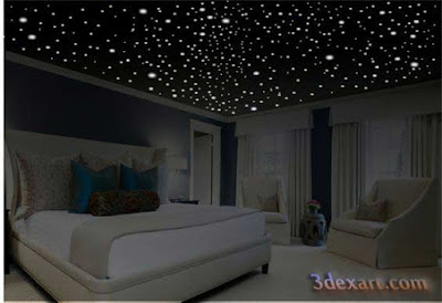 fiber optic star ceiling, starry sky stretch ceiling lighting ideas, black ceiling