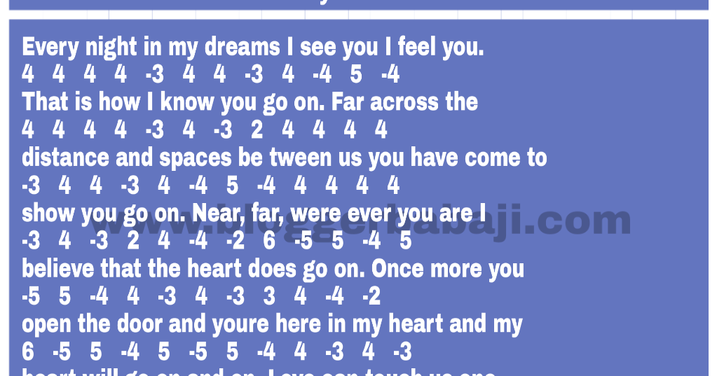 numbered titanic theme my heart will go on harmonica notations(notes