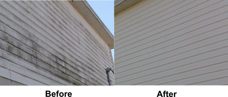 Dirty vynil siding cleaned, before and after, Long Island NY