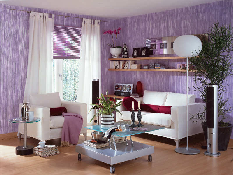 Salas color lila y blanco colores en casa