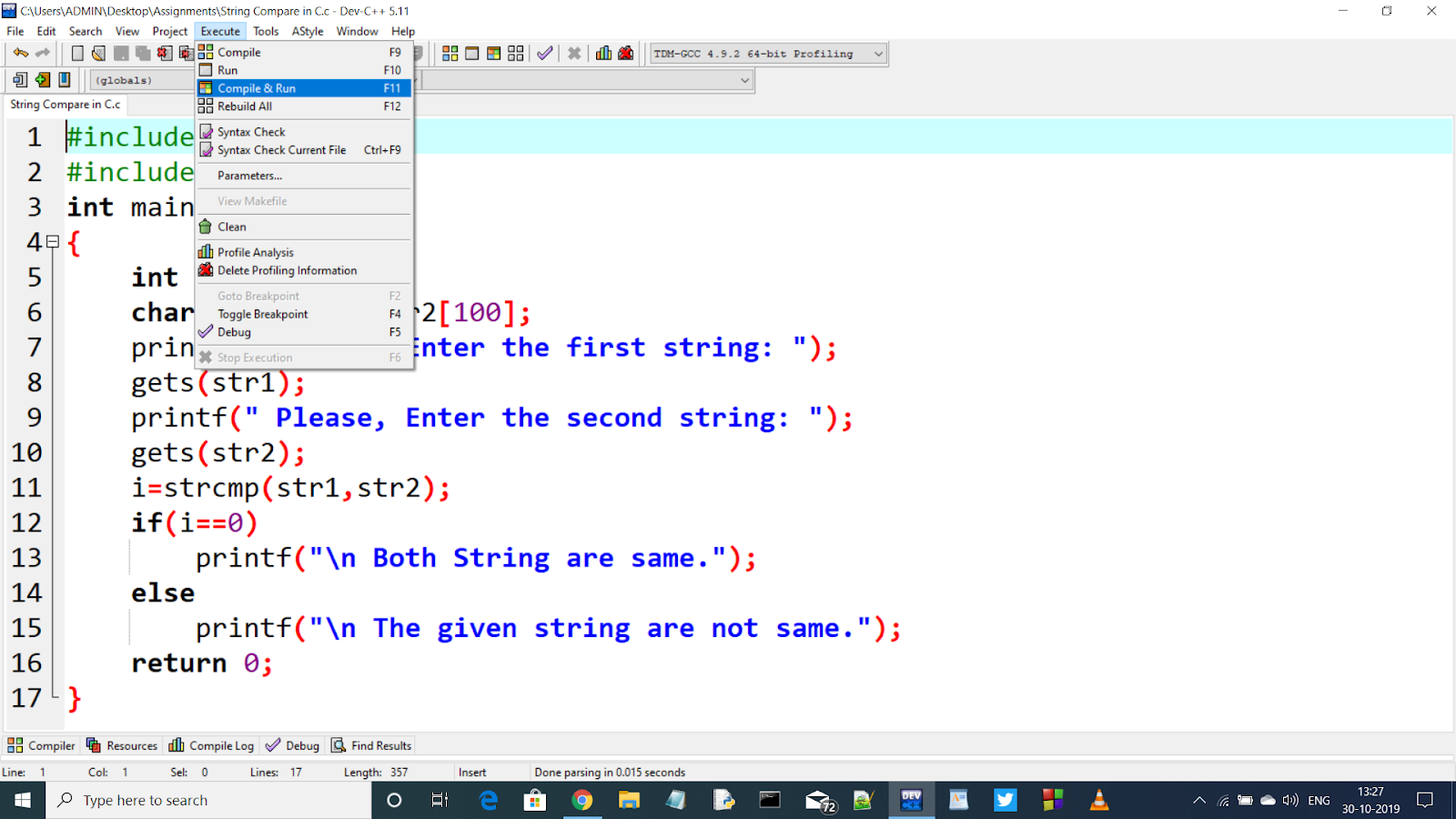 blive imponeret Mangler Diskriminering af køn String Compare using strcmp() function in C Language