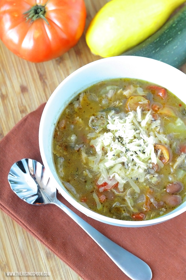 healthy bean recipes -- bowl of white chicken chili from The Rising Spoon