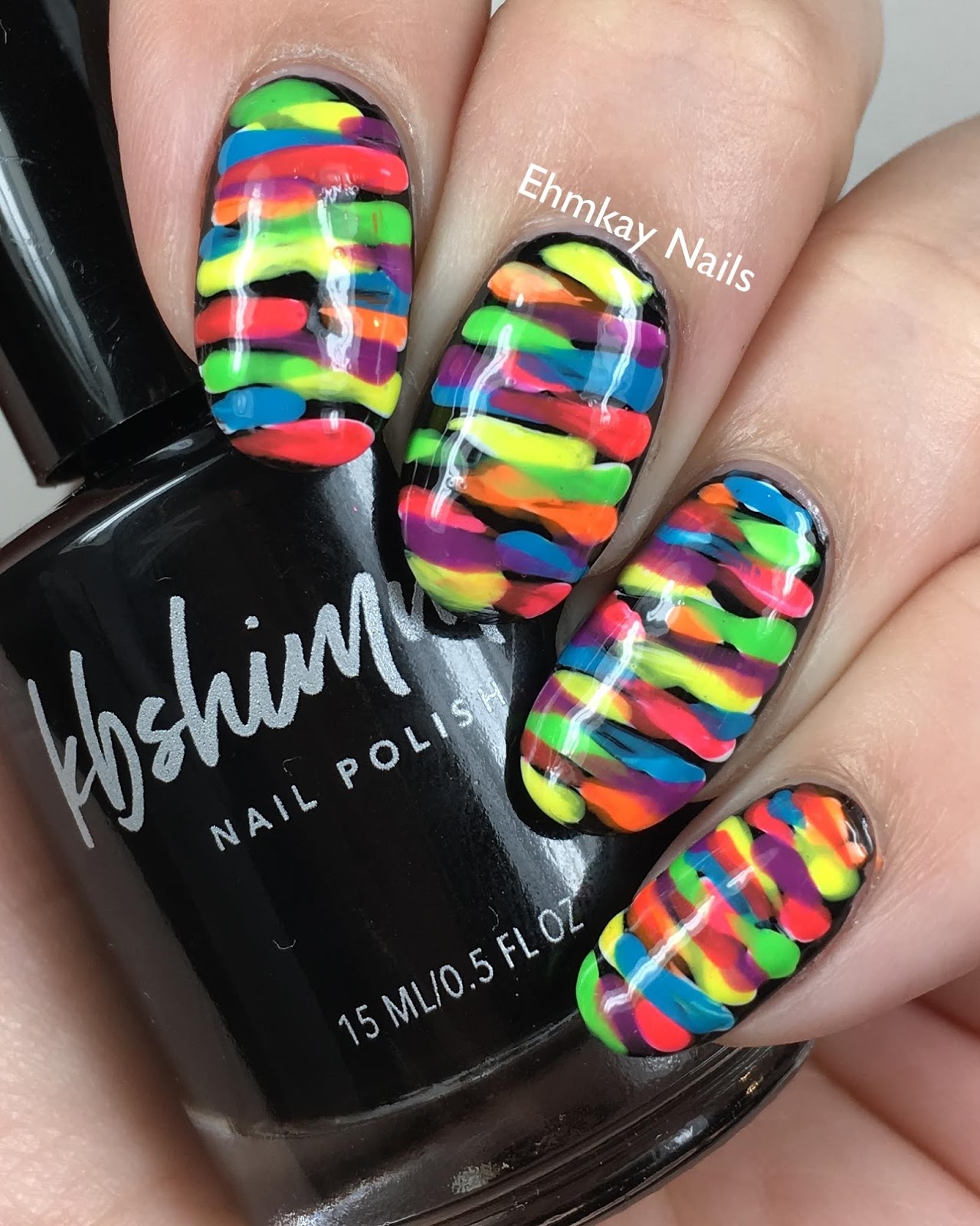 ehmkay nails Neon Stripes with KBShimmer, Polish Con Nails