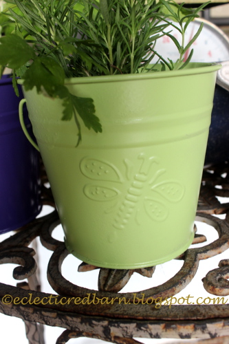 Eclectic Red Barn: Painted Green Butterfly Pail
