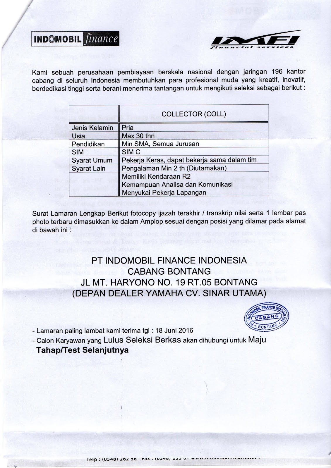 Lowongan Kerja Bontang : LOWONGAN INDOMOBIL FINANCE