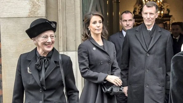Queen Margrethe of Denmark and Prince Henrik, Prince Joachim and Princess Marie of Denmark attended the funeral service for Rev. Peter Parkov