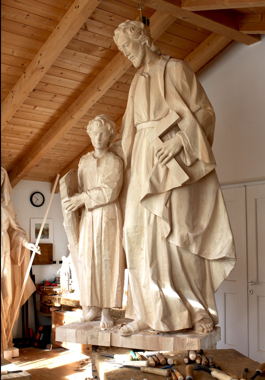 Two WoodCarved Statues from Mussner G. Vincenzo Art Studio for a