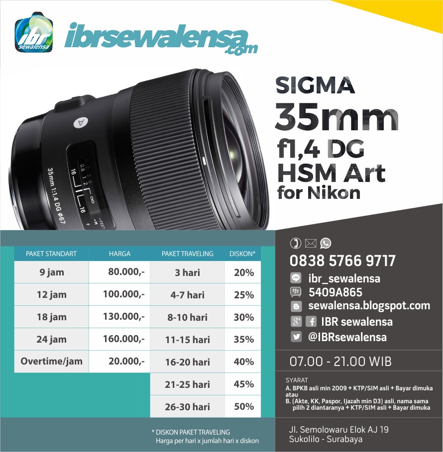 SIGMA 35mm f1.4 DG HSM Art for Nikon SEWA RENTAL KAMERA LENSA