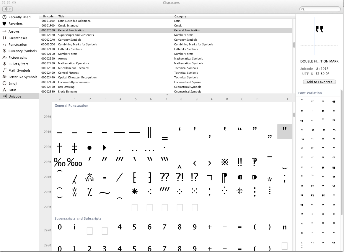 Rorohiko: Mac OS X Lion - how to get Unicode back on your Character Viewer.