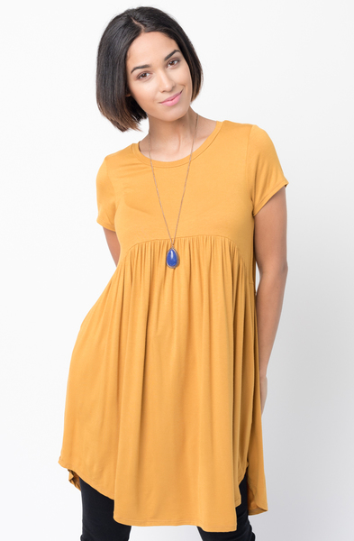 Shop for Mustard Tee tunic dress  u neck and a full skirt  Online - $44 - on caralase.com