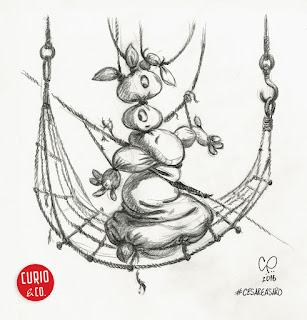 Ghost all tangled-up in ropes - pencil on paper - illustration and design by Cesare Asaro - Curio & Co. (Curio and Co. OG - www.curioandco.com)