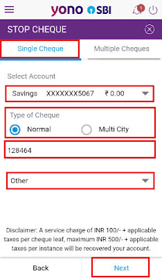 how to stop cheque payment in sbi using sbi yono app