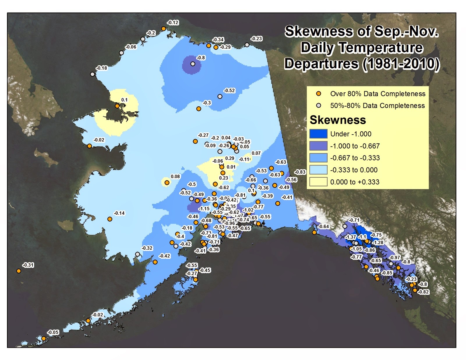 Deep Cold Alaska Weather & Climate Temperature Skewness Maps