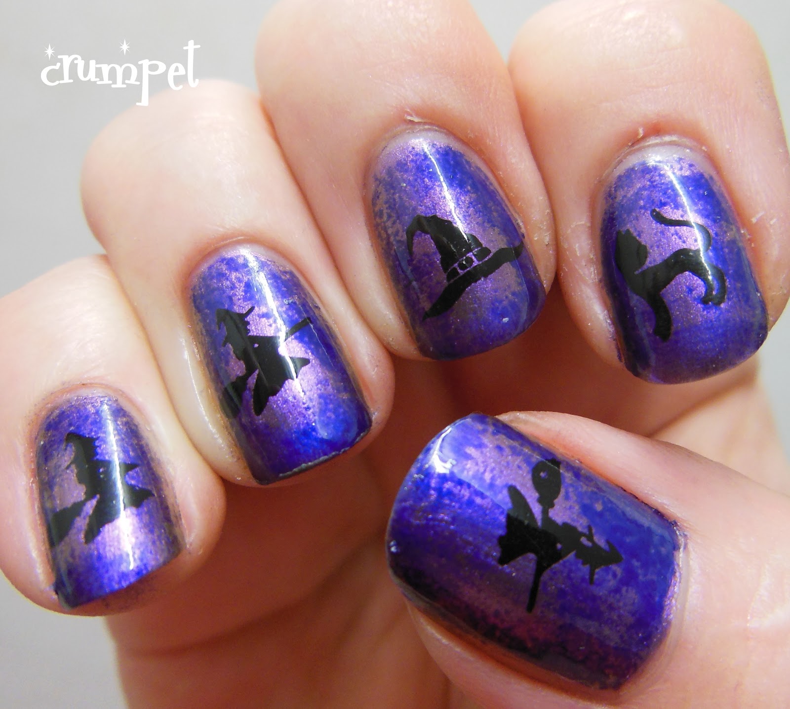 Purple glitter nails, Witch nails, Halloween nails