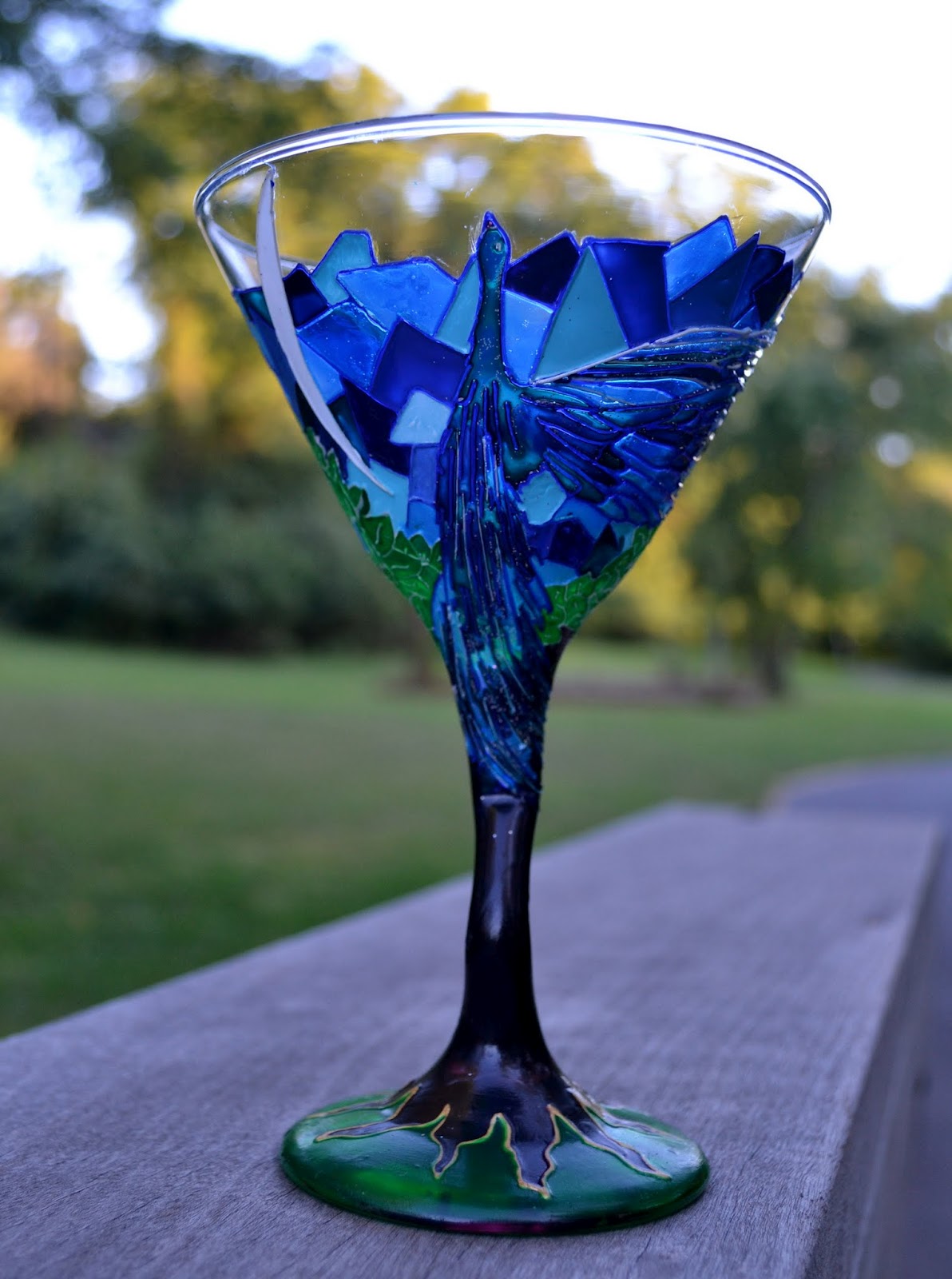 My Art Glass World: Hand Painted Martini Glass - Bluebird of Happiness