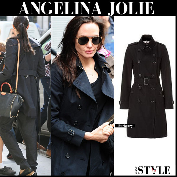 kugle Stejl analyse Angelina Jolie in black Burberry trench coat in London on September 5 ~ I  want her style - What celebrities wore and where to buy it. Celebrity Style