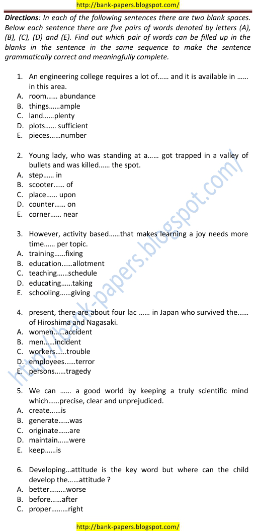 bank exam sample papers