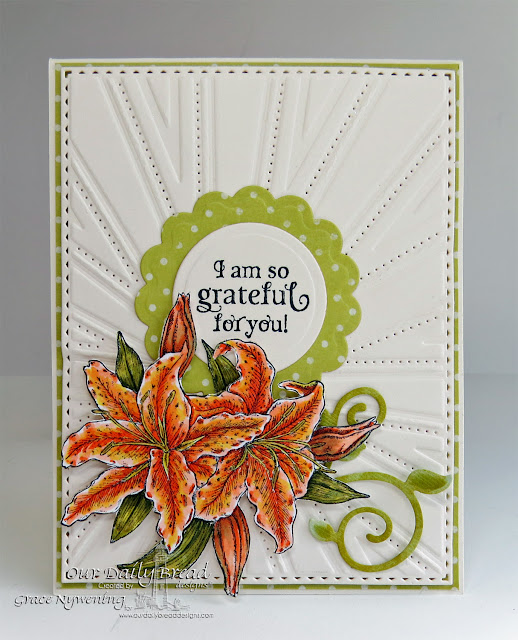 ODBD products: Beauty, Fancy Foliage Die, Recipe Card and Tags die, Sunburst Background Die, designed by Grace Nywening