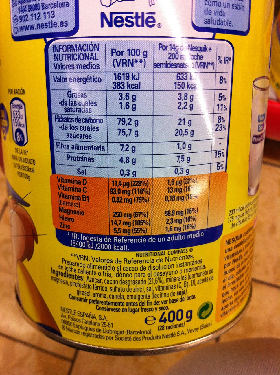 ingredientes de colacao