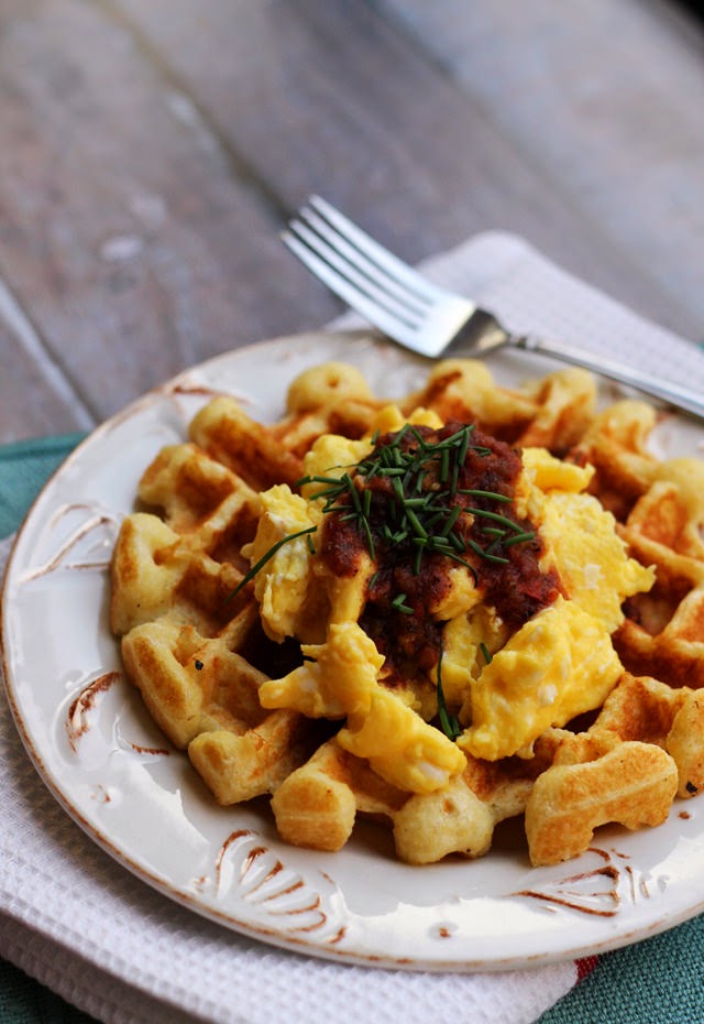 Savory Cornmeal Waffles with Eggs and Salsa