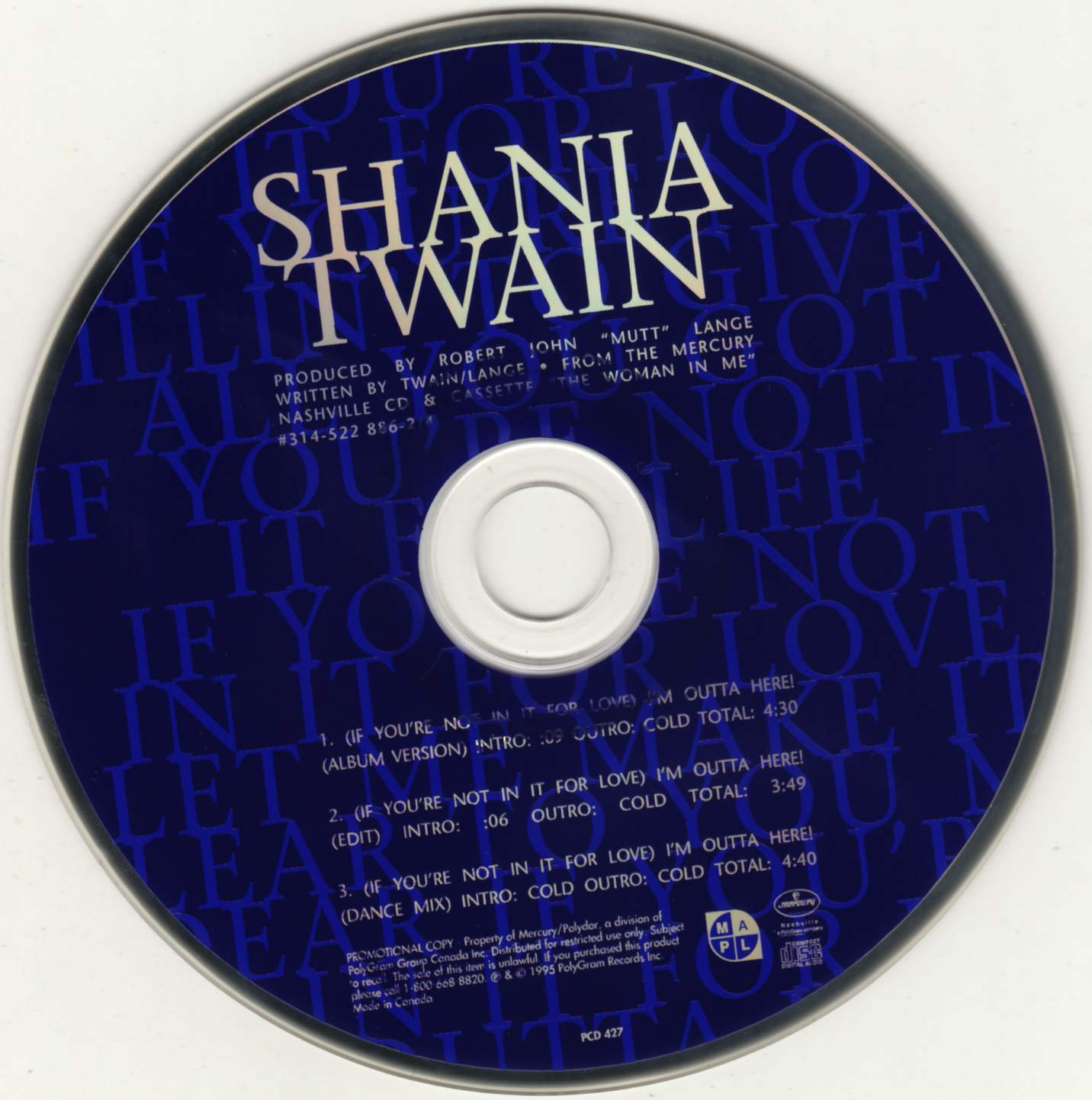Shania Twain Discography (If You're Not In It For Love) I'm Outta Here! Single