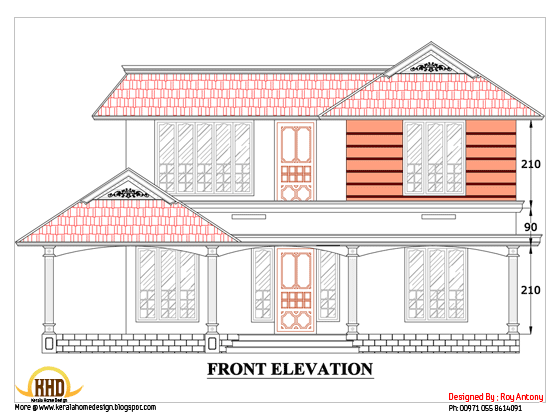free house plans in 2d drawings - Sloping Roof house elevation - March 2012