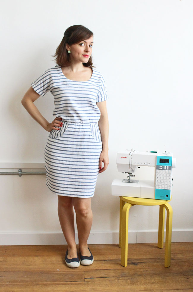 Bettine dress in stripey double gauze - pattern by Tilly and the Buttons
