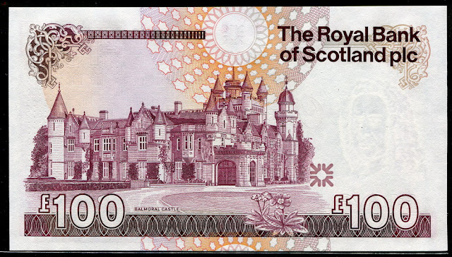 Balmoral Castle Scottish banknotes Royal Bank of Scotland currency 100 Pounds