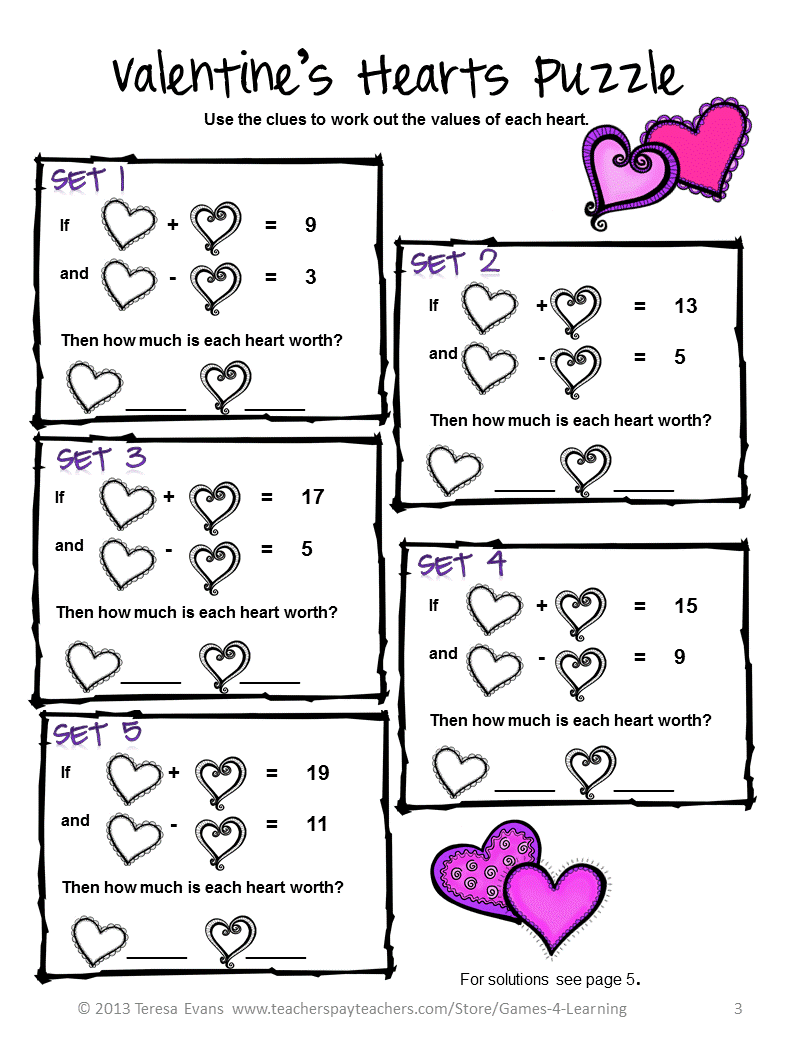 Fun Games 4 Learning: Valentine's Day Math Freebies