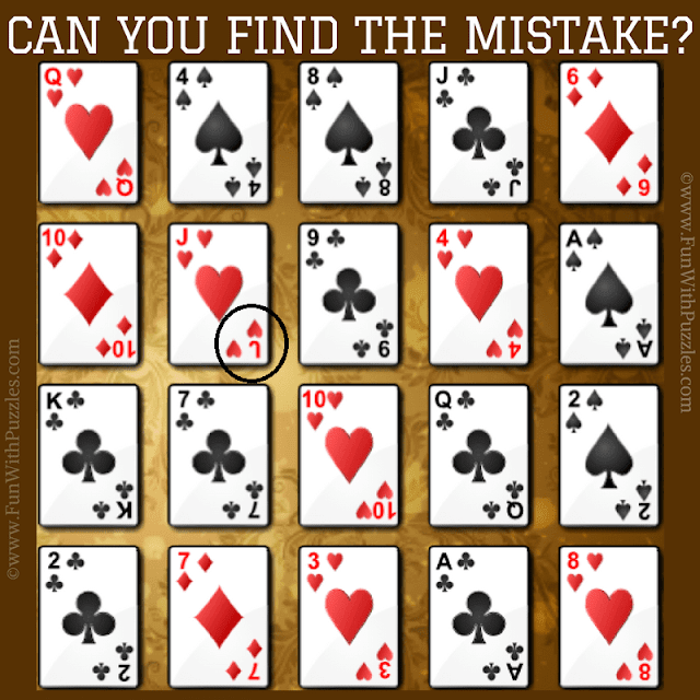 Poker Square Error Finding Picture Puzzle Answer
