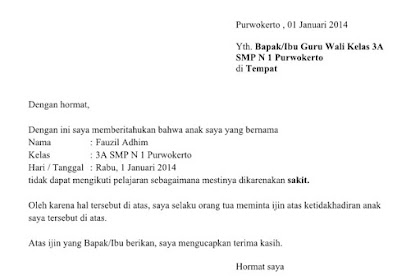 Contoh Surat Izin Sakit Sekolah Smk