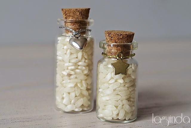 botellas vidrio cristal tapón corcho arroz bodas