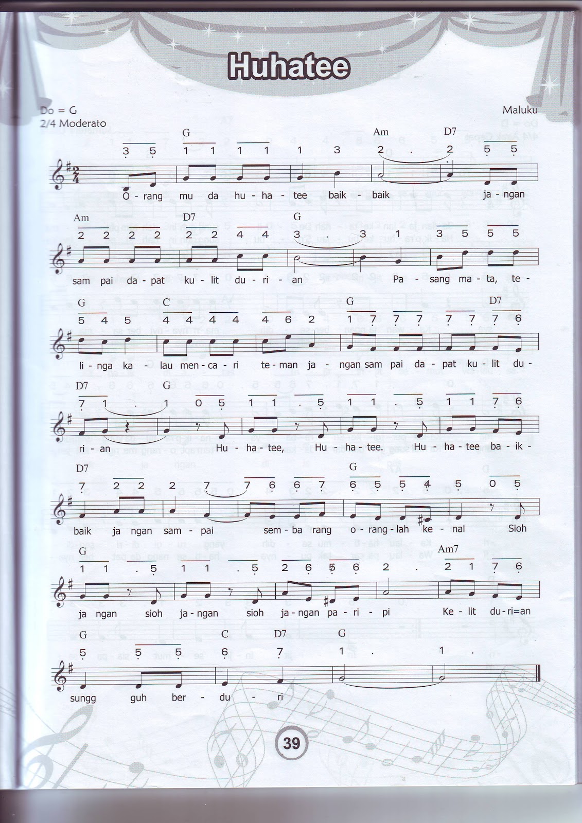 32 Lagu Daerah Dengan Not Angkan dan Not Balok