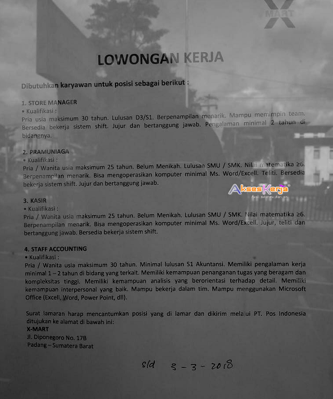 Lowongan Kerja X Mart Padang Akses Kerja