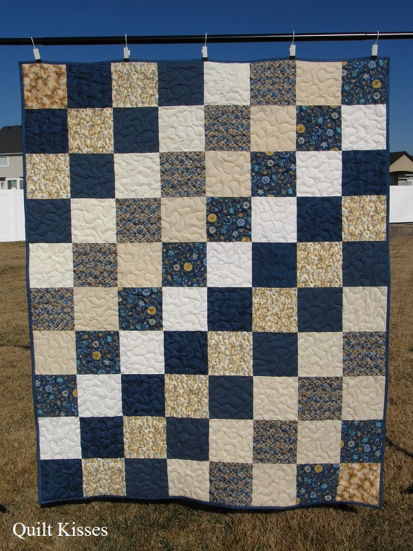 Quilt Kisses Blue and Gold A Finished Quilt