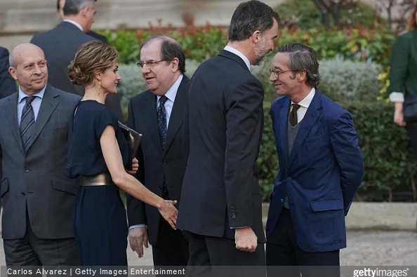 King Felipe VI of Spain and Queen Letizia of Spain attend the opening of 'Teresa de Jesus' exhibition at the National Library