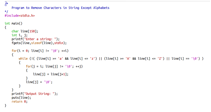 Remove characters in a string except for alphabets ~ College Term Work Blog