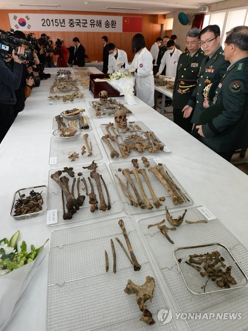 Huesos de soldados chinos muertos en la Guerra de Corea