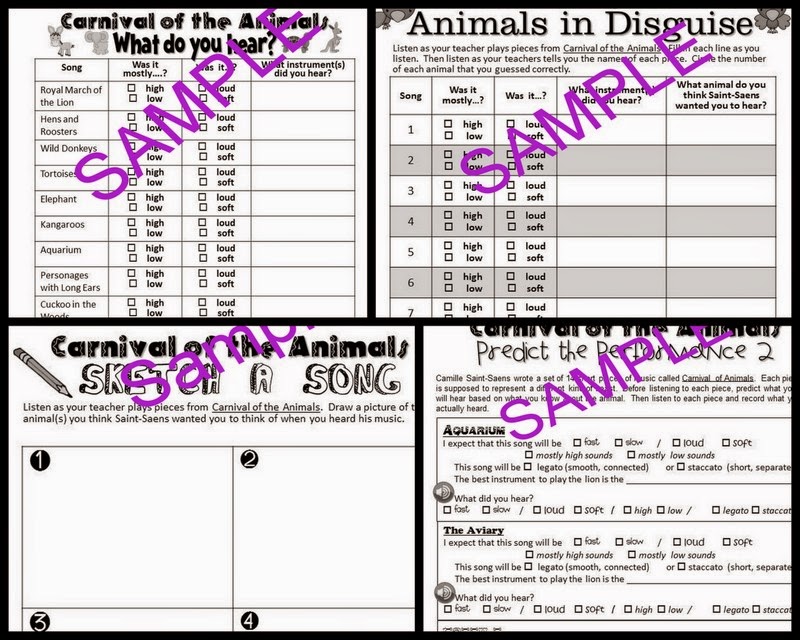 http://www.teacherspayteachers.com/Product/Carnival-of-the-Animals-Listening-Logs-Listening-Journals-1113530