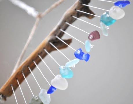 making wind chime with beach glass