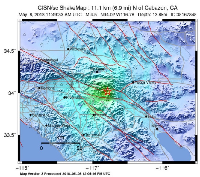 Inland empire earthquake today map