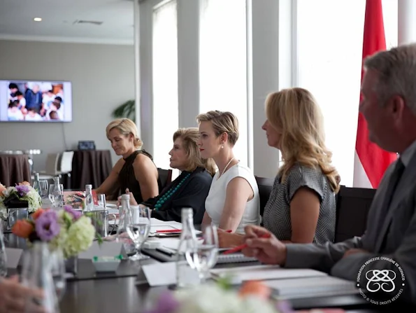 Princess Charlene of Monaco attended the meeting of the her foundation. Princess Charlene Wore Roland Mouret Darlington 