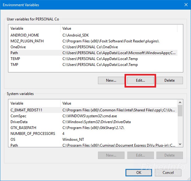 Edit environment variables на русском