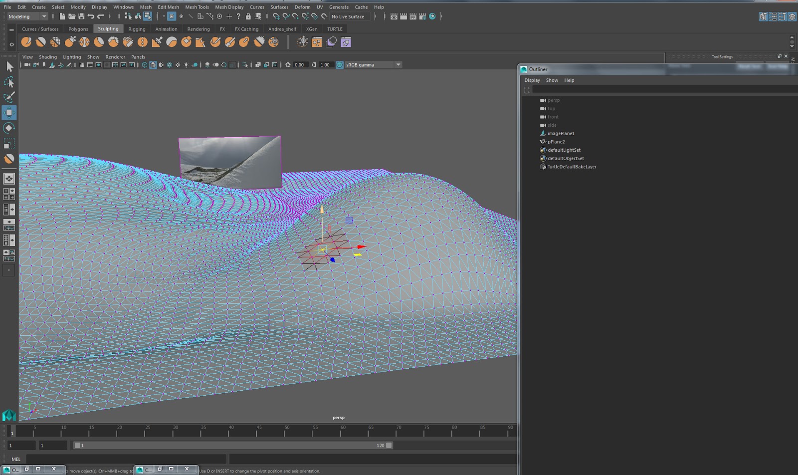 animatedcreativeandreamcswan Maya sculpt tool sculpting a landscape