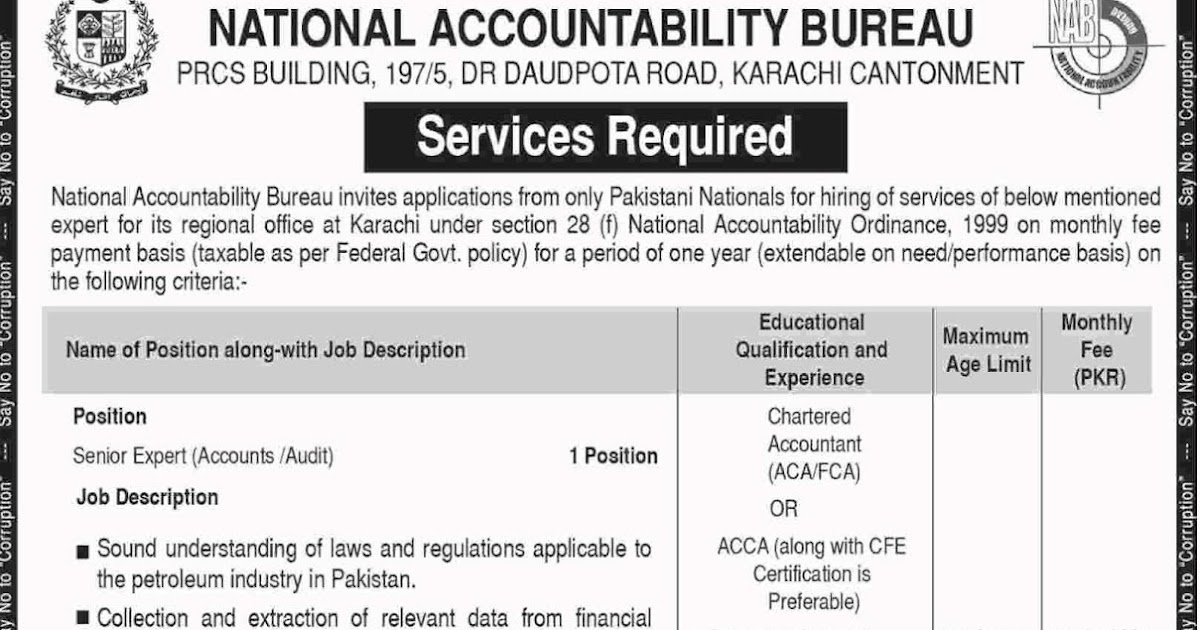 NAB National Accountability Bureau Services Requires