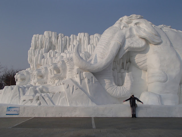 Snow Sculpture Art Expo Mammoth and Tigers